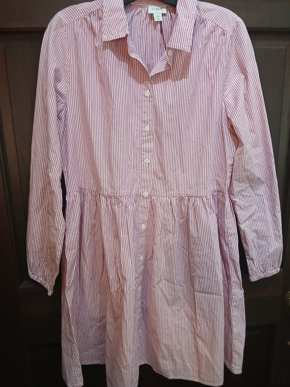J. Crew Pink and White Striped Button-Front Shirt Dress